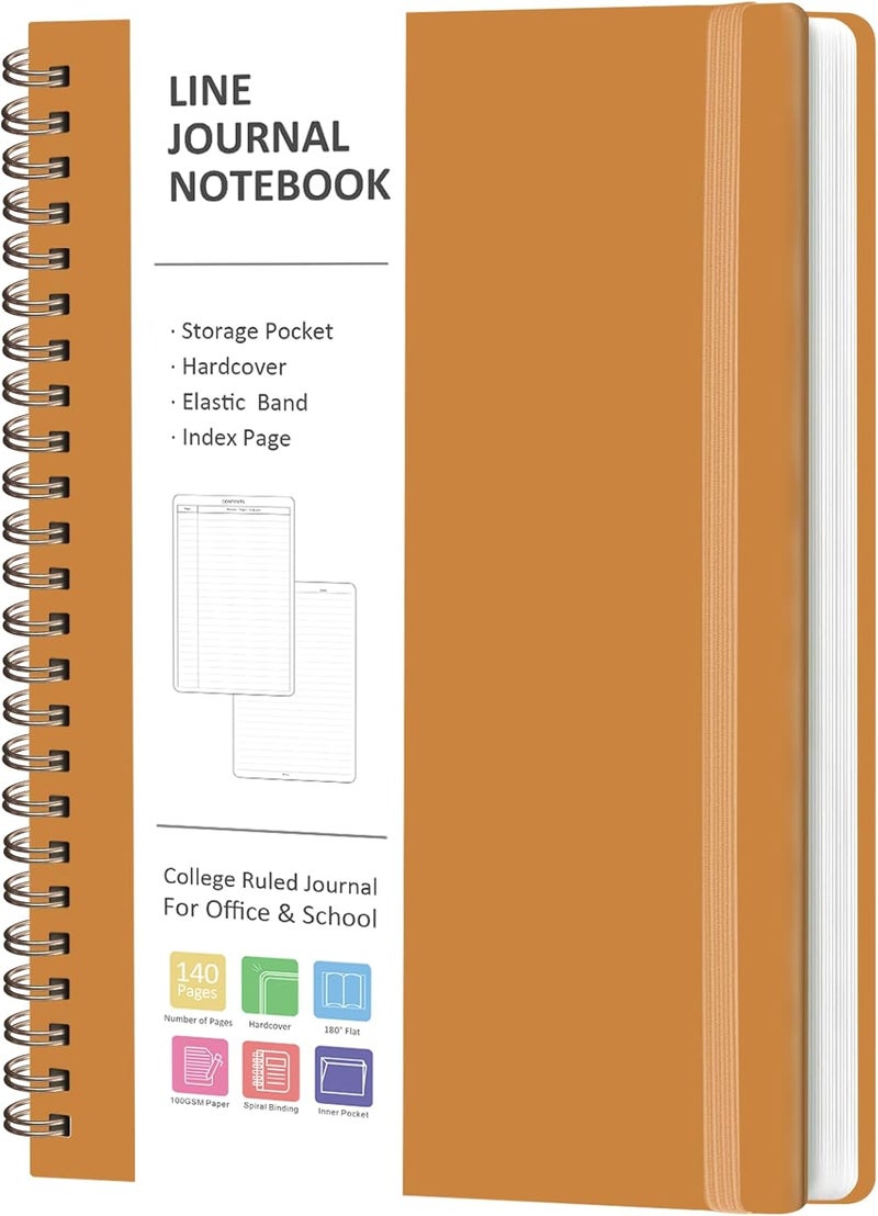 VALOME Journaling Notebooks, A5 Lined Spiral Notebook for Women & Men, 146 Pages College Ruled Hardcover Note Book for Work, Note Taking, Journaling, School, Writing (Orange) - Image 1